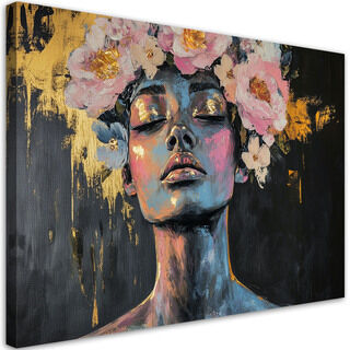 Lærred print, Abstrakt portræt af en kvinde med blomster