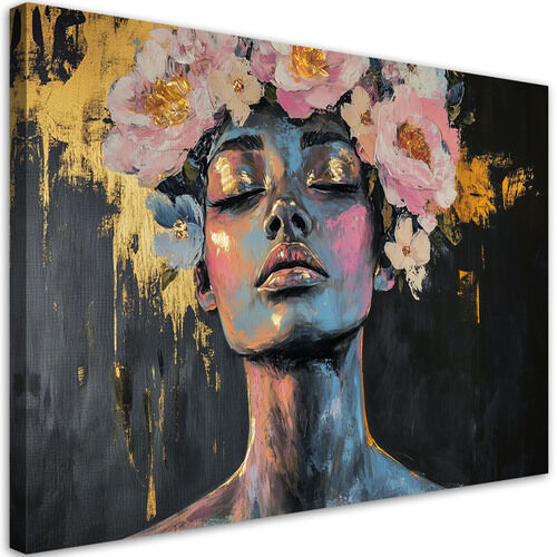 Lærred print, Abstrakt portræt af en kvinde med blomster
