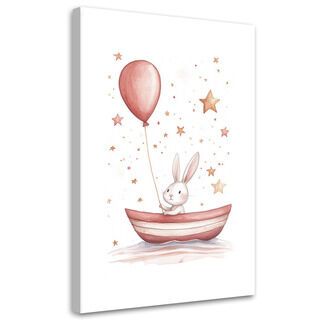 Lærred print, Kanin i en båd med en ballon Boho