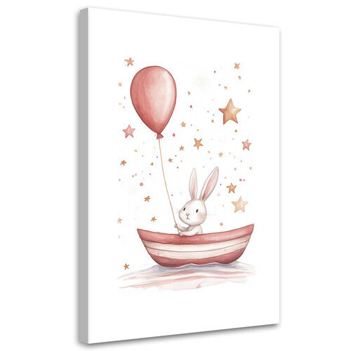 Lærred print, Kanin i en båd med en ballon Boho