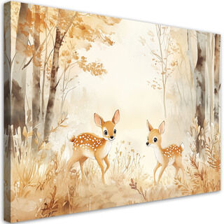 Lærred print, Fawn dyr i skoven beige