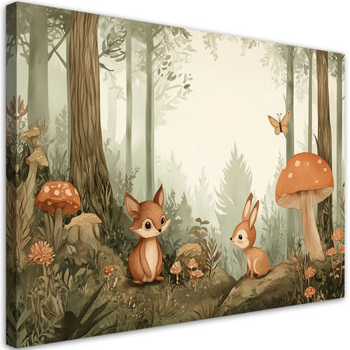 Lærred print, Skovdyr natur beige
