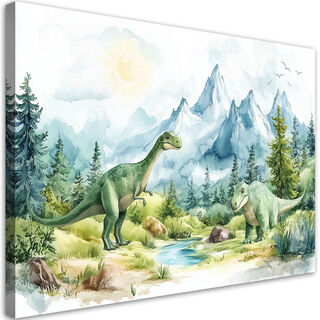 Lærred print, Dinosaurer Forhistoriske reptiler Landskab Grøn