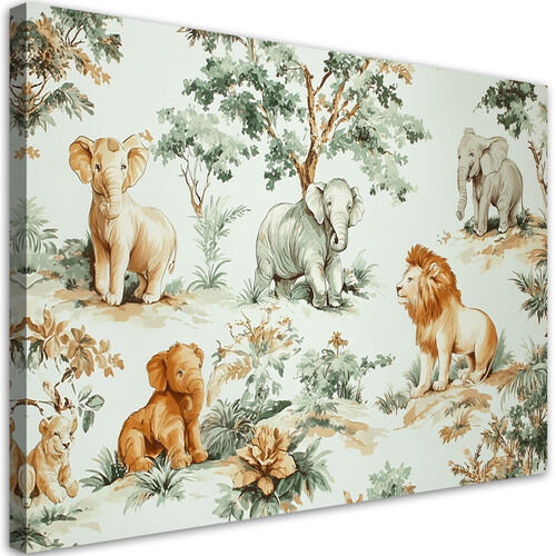 Lærred print, Elefanter Løver Junglen