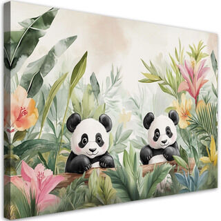 Lærred print, Pandaer i blomster Planter