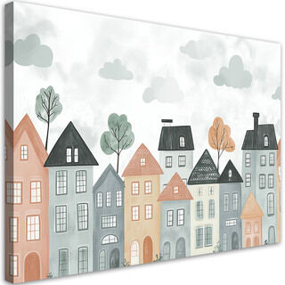 Lærred print, Farverige huse by