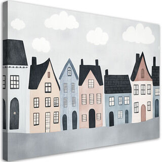 Lærred print, Farverige huse by