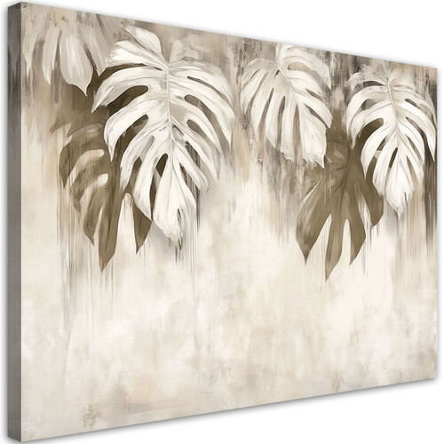 Lærred print, Monstera-blade hængende beige