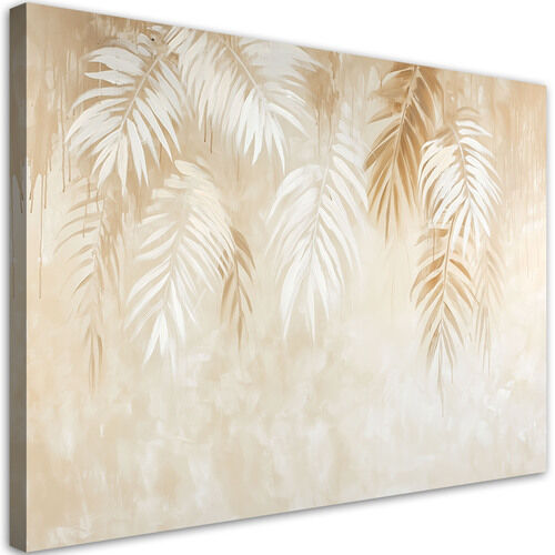 Lærred print, Beige tropiske palmeblade boho-stil
