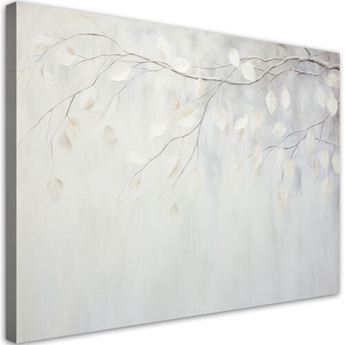 Lærred print, Beige planteblade kviste natur boho