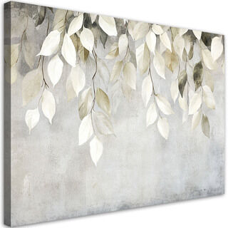 Lærred print, Beige hængende blade kviste beton boho
