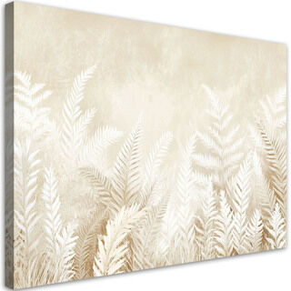 Lærred print, Beige bregneblade fjer boho stil