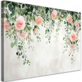 Lærred print, Hængende roser blomster grønne blade beton