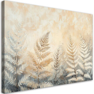 Lærred print, Beige bregneblade natur fjer boho