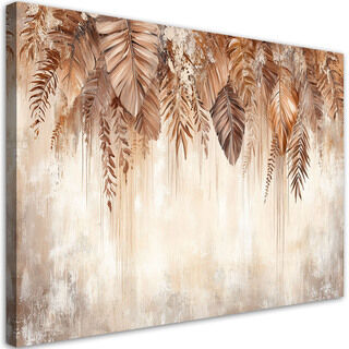 Lærred print, Hængende beige brune blade natur boho