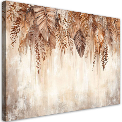 Lærred print, Hængende beige brune blade natur boho