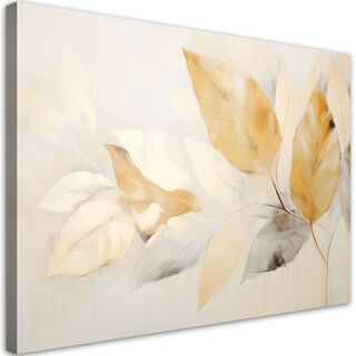 Lærred print, Boho grene beige gule blade