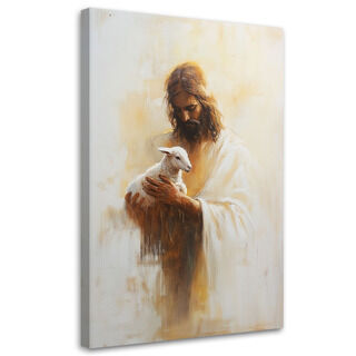 Lærred print, Jesus med lammet i armene