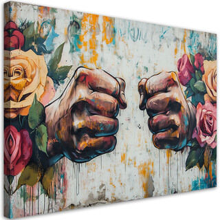 Lærred print, Graffiti Knytnæve Blomster Street Art