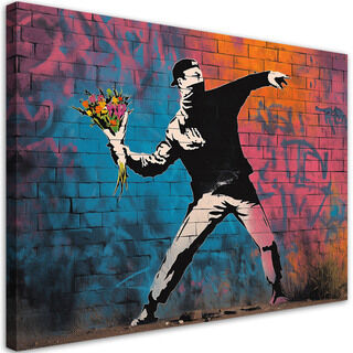 Lærred print, Banksy »Blomsterkaster«