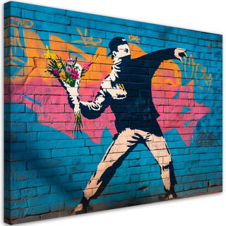 Lærred print, Banksy »Blomsterkaster« Gadekunst