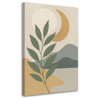 Lærred print, Blad Måne Minimalisme Beige Grå