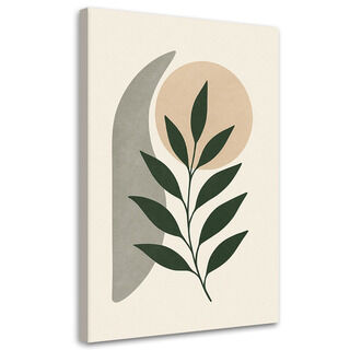 Lærred print, Blade gren minimalisme beige grøn