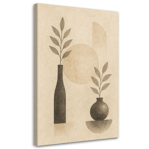 Lærred print, Botanik vase minimalisme beige moderne