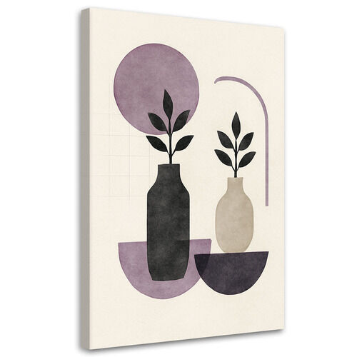 Lærred print, Planter Vase Abstrakt Lilla Beige Minimalisme