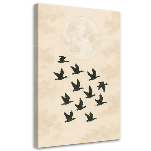 Lærred print, Flyvende fugle Minimalisme Beige