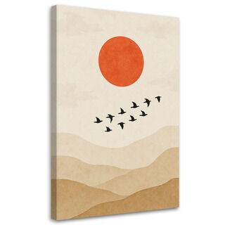 Lærred print, Fugle Sol Minimalisme Beige Natur