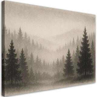 Lærred print, Træer Skov Tåge Beige