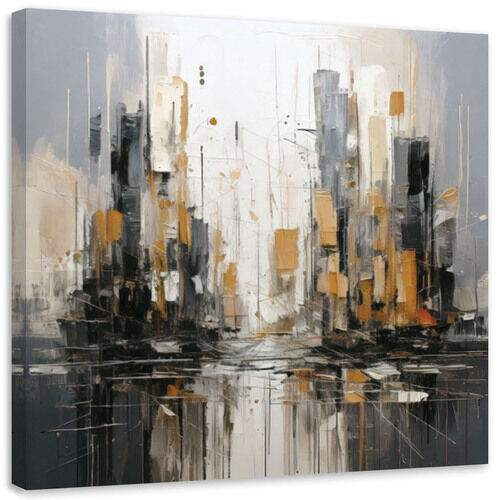 Lærred print, Arkitektur by akvarel grå guld