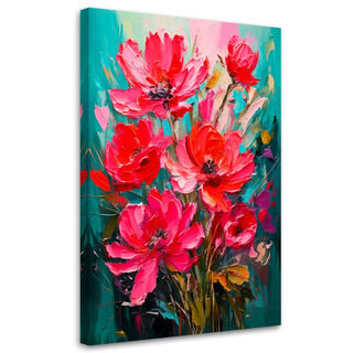 Lærred print, Levende blomster Akvarel Rød Turkis Natur