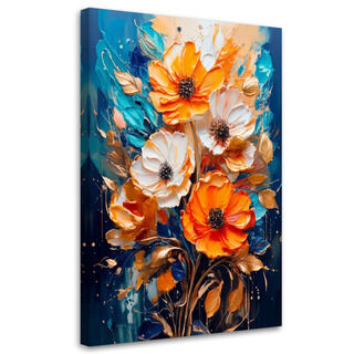 Lærred print, Blomstermotiv Tekstur Akvarel Orange Blå