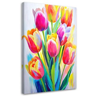 Lærred print, Farverige tulipaner Akvarel Pastel Botanik