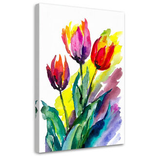 Lærred print, Tulipaner Akvarel Farverig natur