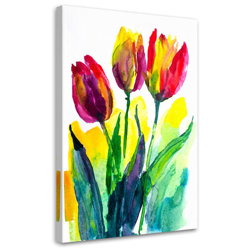 Lærred print, Tulipaner Akvarel Farverig natur Forår