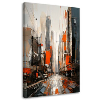Lærred print, By (gade) Abstraktion Orange Grå Moderne
