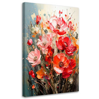 Lærred print, Blomster Valmuer Impasto Rød Orange Farverig