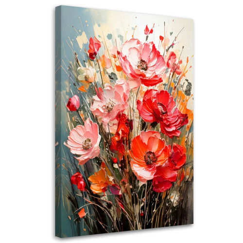 Lærred print, Blomster Valmuer Impasto Rød Orange Farverig