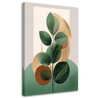 Lærred print, Botaniske blade Guld Beige Minimalisme