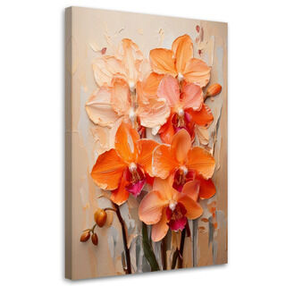 Lærred print, Orange orkideer Impasto Blomster Pastelfarver baggrund
