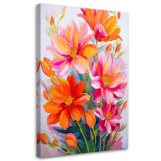 Lærred print, Akvarelblomster orange lyserød
