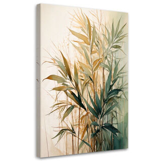 Lærred print, Beige grøn akvarel urter natur