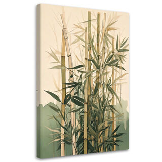 Lærred print, Beige grøn akvarel bambusplanter