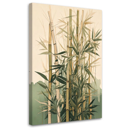 Lærred print, Beige grøn akvarel bambusplanter