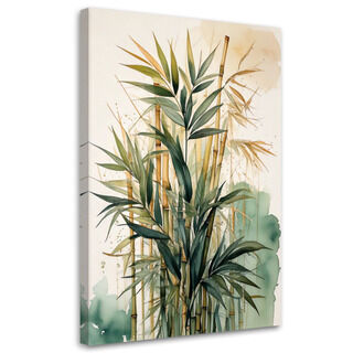 Lærred print, Beige botanisk akvarel bambus natur