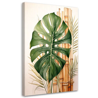 Lærred print, Tropisk bambus monstera blad