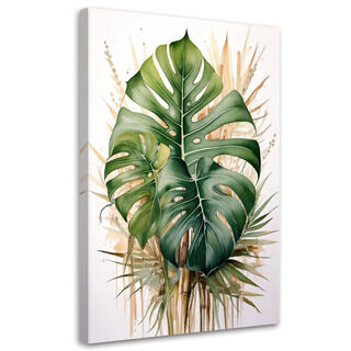 Lærred print, Grøn botanisk akvarel monstera blade
